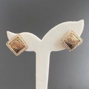Vintage Women's Earrings Gold Plated Rhinestones Square Clip On Estate Jewelry